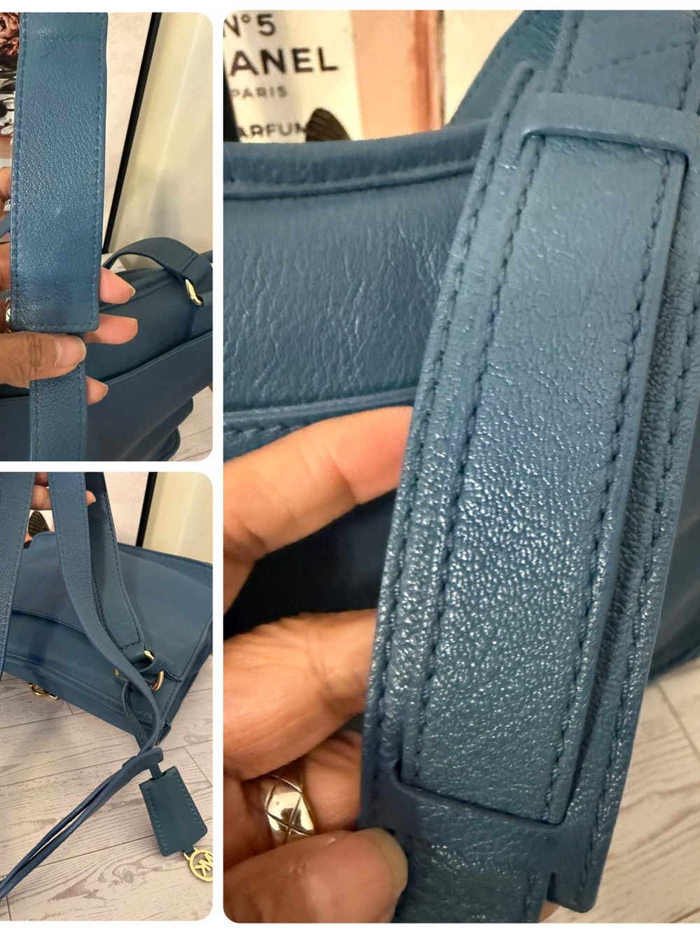 Michael Kors Hamilton Travel Teal Blue Pebbled Leather Crossbody - Picture 10 of 13